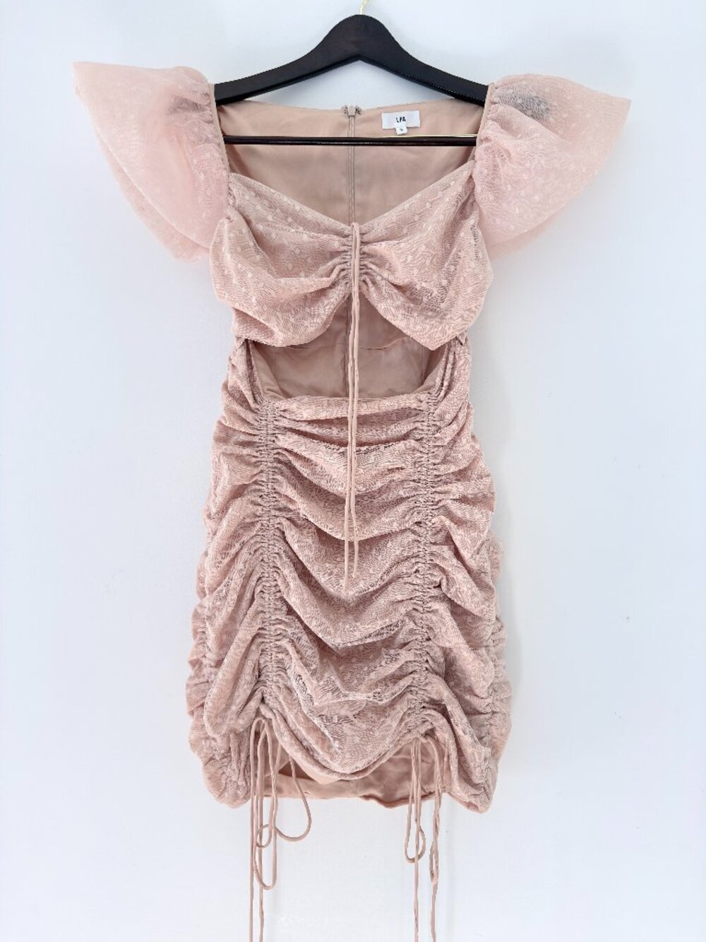 LPA Revolve Pink Swiss Dot Ruched Mini Dress S Dollcore